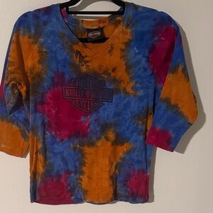 Harley-Davidson Kids Long Sleeve Tie-Dye Tee - Blue, Orange, Pink